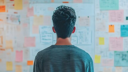 Poster - Young entrepreneur standing by a whiteboard blurred AI generated illustration