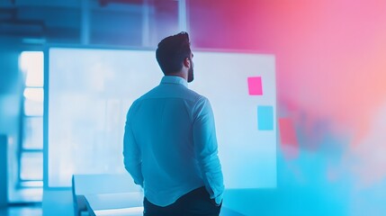 Poster - Young entrepreneur standing by a whiteboard blurred AI generated illustration