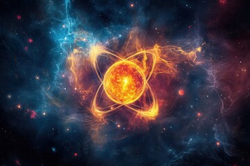 Wall Mural - star orbiting around a giant planet generating energy in outer space