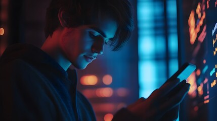 Poster - Young professional working on a stock trading app gl AI generated illustration