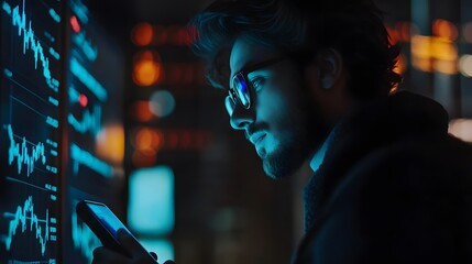 Poster - Young professional working on a stock trading app gl AI generated illustration