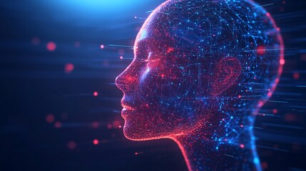 Aufkleber - AI, futuristic woman's head, digital, network, glowing.
