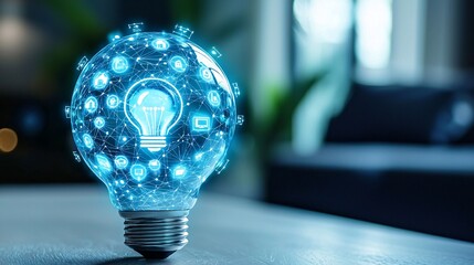 Poster - A concept of smart homes transitioning into IoT-enabled business innovation hubs Stock Photo with side copy space
