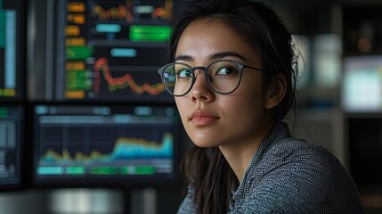 Poster - A professional analyzing IoT data streams to optimize enterprise performance Stock Photo with side copy space