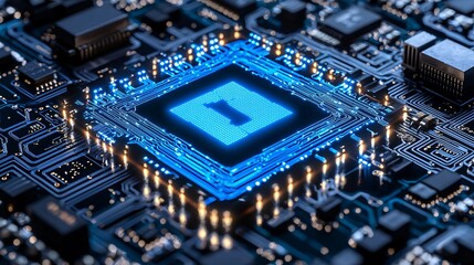 Poster - An abstract concept of encrypted data streams ensuring business confidentiality Stock Photo with side copy space