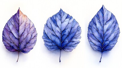 Poster - Abstract Modern Watercolor Blue and Purple Leaf Design on White Background