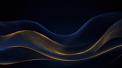 Aufkleber - Abstract design with dark blue wavy lines, golden highlights. Dynamic curves create flowing shapes. Stylish modern backdrop suitable for tech presentation, business cards, digital art. Elegant,