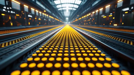 Poster - An automated production line integrating AI for seamless operations and precision Stock Photo with side copy space