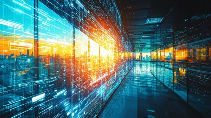 Aufkleber - A modern conference room with a large digital screen showcasing AI-driven decision-making tools Stock Photo with side copy space
