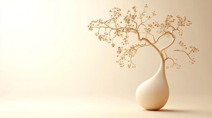Elegant Floral Vase with Blossoming Tree Branch in Minimalist Design