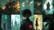 ©  siti nur isnaeni - Fantasy art collage featuring diverse characters, landscapes, and creatures in dark, moody settings.