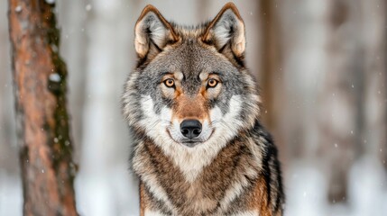  Watchful Gray Wolf Gazing in Snowy Forest