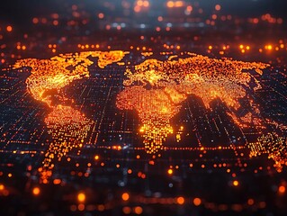 Poster - Glowing Digital Global Network Map Representing Worldwide Business Connectivity
