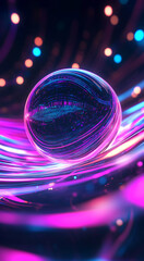 Poster - Colorful abstract sphere surrounded by swirling light patterns at night
