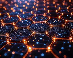 Poster - Glowing Hexagonal Network Representing Business Professionals and Interconnected Concept