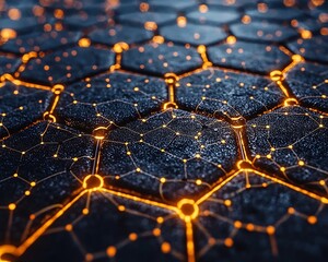 Poster - complex interconnected business professional network of glowing hexagonal structures