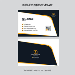 two sided business card template featuring black, white, and yellow design elements. includes contac