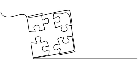 Aufkleber - Puzzle icon line continuous drawing vector. One line Conundrum icon vector background. Team work icon. Continuous outline of a Missing item, Continuous one line drawing of puzzle. One line drawing. 
