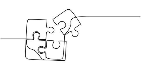 Aufkleber - Puzzle icon line continuous drawing vector. One line Conundrum icon vector background. Team work icon. Continuous outline of a Missing item, Continuous one line drawing of puzzle. One line drawing. 