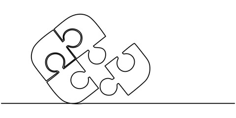 Aufkleber - Puzzle icon line continuous drawing vector. One line Conundrum icon vector background. Team work icon. Continuous outline of a Missing item, Continuous one line drawing of puzzle. One line drawing. 