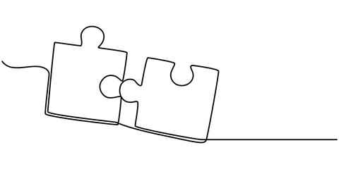 Aufkleber - Puzzle icon line continuous drawing vector. One line Conundrum icon vector background. Team work icon. Continuous outline of a Missing item, Continuous one line drawing of puzzle. One line drawing. 
