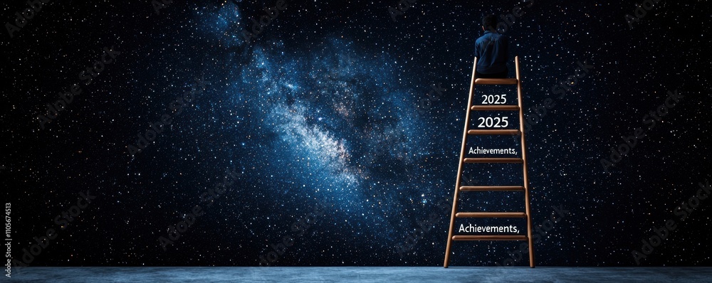 Vision Setting Backdrop ภาพประกอบ Stock 2025 vision board concept. Conceptual image of a ladder ...