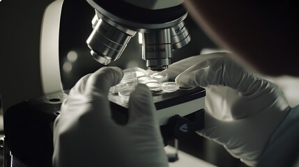 Wall Mural - scientist examining samples under a microscope in a laboratory setting.