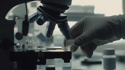 Wall Mural - scientist analyzing samples under a microscope in a laboratory.