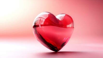 Aufkleber - Glossy red glass heart on a soft pink gradient background, symbolizing love, elegance, and Valentine's Day romance
