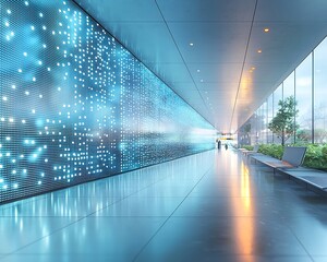 Aufkleber - futuristic airport lounge with holographic business networking interfaces for travelers