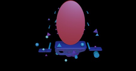 Poster - red ellipse symbol on a pedestal of abstract geometric shapes floating in the air. abstract concept 
