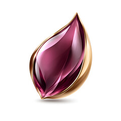 Wall Mural - Colorful gemstone shaped like a leaf with golden highlights in a minimalist design