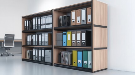 Poster - A large document shelf with separate compartments for different types of documents, designed for office environments that require efficient file organization.