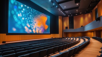 Poster - A large LED display screen for presentations in an auditorium, offering excellent color accuracy and brightness.