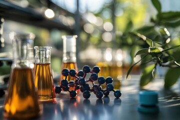 Poster - exploration of chemical properties in a laboratory setting with glassware and molecular models