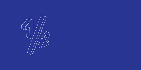 Poster - The outline of a large half fraction symbol made of white lines on the left. 3D view of the object in perspective. Vector illustration on indigo background