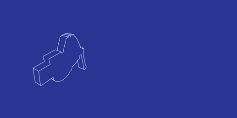 Poster - The outline of a large vise symbol made of white lines on the left. 3D view of the object in perspective. Vector illustration on indigo background