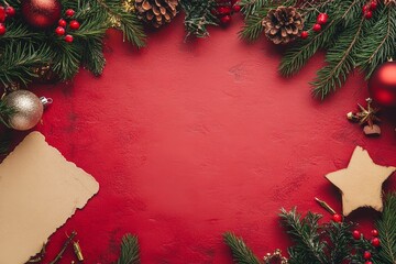 Wall Mural - red christmas background with empty gift card