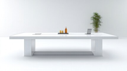 Poster - A minimalist white conference table with a clean design, featuring subtle accents and smooth edges