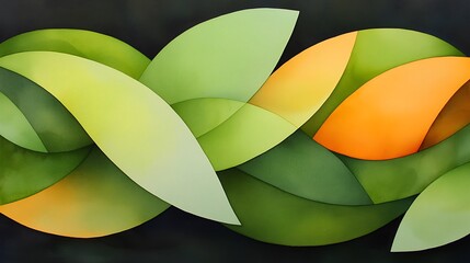 Poster - Bold and Vibrant Watercolor Scene of Tropical Leaves in a Flowing Composition with Green and Orange Hues for Artistic and Natural Themes