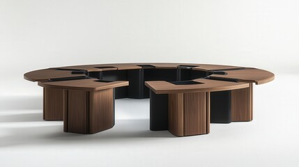 Poster - A modular conference table system with adjustable sections, allowing for flexible seating arrangements and configurations.