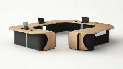 Poster - A modular conference table with multiple components that can be rearranged to suit different meeting sizes.
