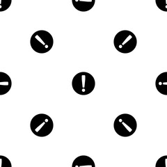 Poster - Seamless pattern of repeated black attention symbols. Elements are evenly spaced and some are rotated. Illustration on transparent background