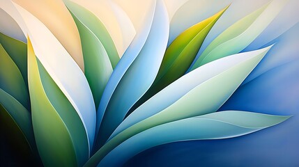 Poster - Vibrant Close-Up Watercolor Depiction of Lush Green Leaves in Soft Gradients and Gentle Curves Revealing Nature's Beauty and Serenity