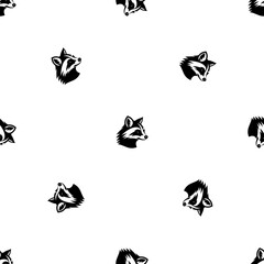 Poster - seamless pattern of repeated black raccoon head symbols. elements are evenly spaced and some are rot