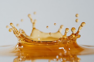 Poster - This image captures the elegance of a liquid splash crown in detailed amber tones, highlighting the beauty and energy of natural motion frozen in time.
