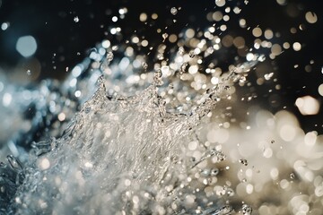 Aufkleber - A dynamic and mesmerizing splash of water captured in mid-air with a bokeh-filled background, showcasing the power and fluidity of this natural element.
