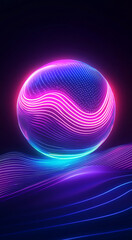 Poster - Vibrant neon sphere with flowing patterns in a dark futuristic setting