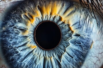 Poster - A mesmerizing macro image of a human eye that showcases the intricate patterns and vivid hues of the iris, symbolizing perception and human nature.