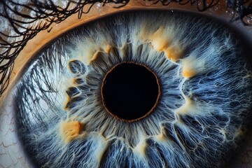 Poster - A close-up image capturing the intricate details and vivid colors of a human iris, emphasizing the beauty and complexity of human vision and emotion.